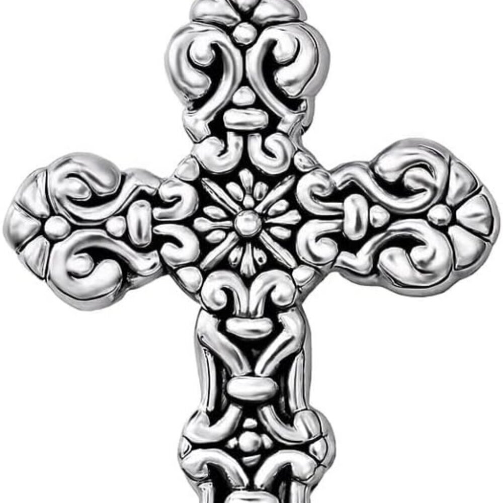Sterling Silver Cross Pendant 925 Oxidized Swirling Religious Necklace for Women